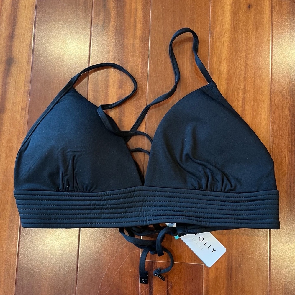 New NWT Seafolly Australia Black Bikini Top Quilted Fixed Triangle Swim Sz US 12